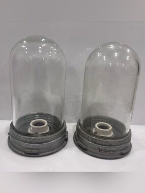 Set of 2 Vintage STEBER Industrial Glass Light Fixture